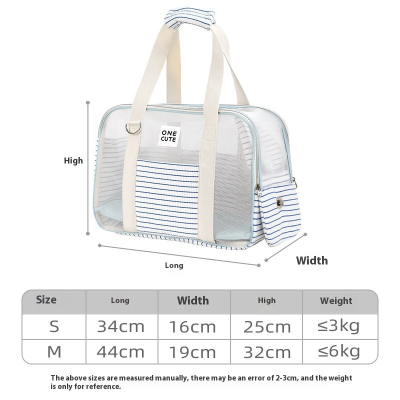 Pet Diaper Bag Blue And White Striped Breathable Shoulder Bag