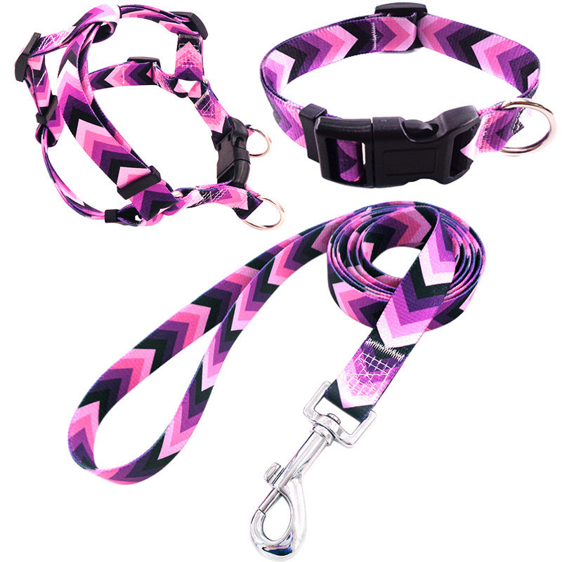 Pet Printing Collar Rope Chest Strap Traction Three-piece Set