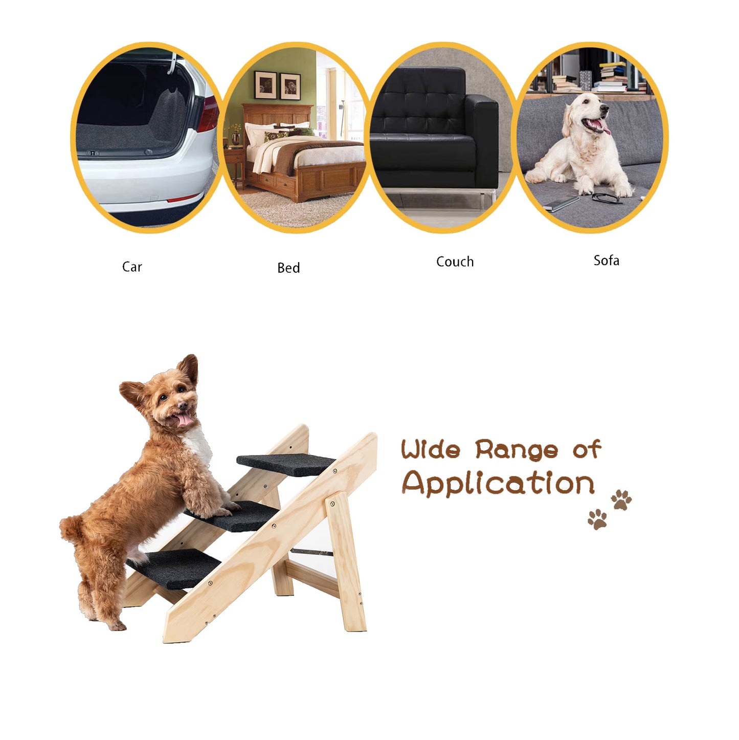 Wood Pet Stairs Pet Steps  Foldable 3 Levels Dog Stairs  Ramp Perfect For Beds And Cars Portable Dog Cat Ladder Up To 110 Pounds