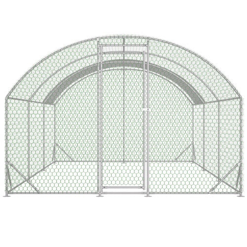 Large Chicken Coop Metal Chicken Run With Waterproof And Anti-UV Cover, Dome Shaped Walk-in Fence Cage Hen House For Outdoor And Yard Farm Use, 1 Tube Diameter, 9.84 X 19.68 X 6.56