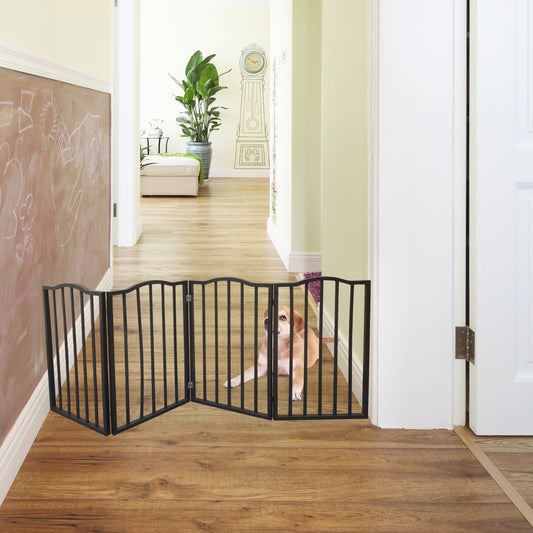 Dog Gate For Doorways, Stairs - Freestanding, Folding, Brown, Arc Wooden