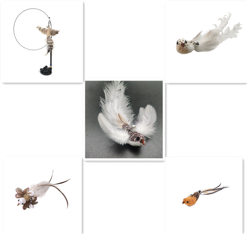 Steel Wire Feather Funny Cat Stick Long Rod