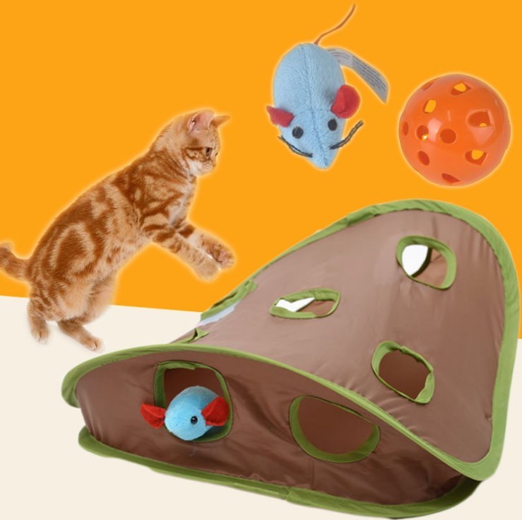 Pet Puzzle Nine-hole Mouse Hole Bell Ball Cat Interactive Toy Cat Hide And Seek Channel