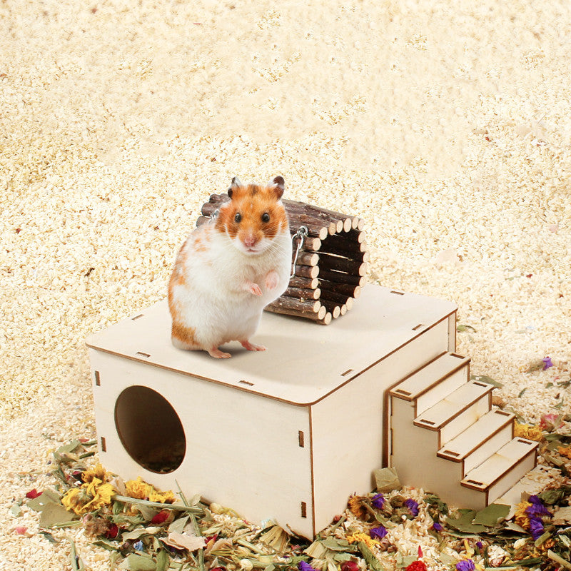 Hamster Natural Wooden Fence Landscaping Platform Swing Toy