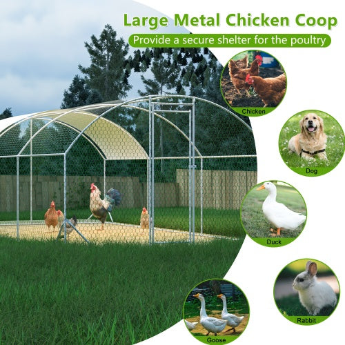 Large Chicken Coop Metal Chicken Run With Waterproof And Anti-UV Cover, Dome Shaped Walk-in Fence Cage Hen House For Outdoor And Yard Farm Use, 1 Tube Diameter, 9.84 X 19.68 X 6.56