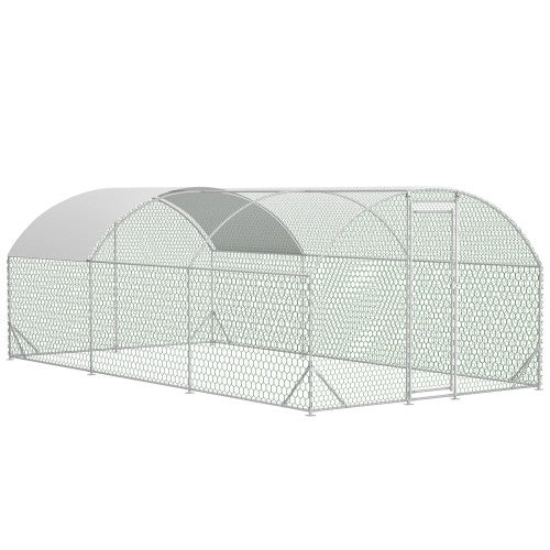 Large Chicken Coop Metal Chicken Run With Waterproof And Anti-UV Cover, Dome Shaped Walk-in Fence Cage Hen House For Outdoor And Yard Farm Use, 1 Tube Diameter, 9.84 X 19.68 X 6.56