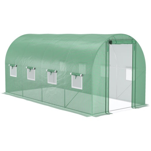 Outsunny 14.6 X 6.6 X 6.6 Walk-in Tunnel Hoop Greenhouse With Mesh Door & 8 Windows, Large Green House For Plants, Flowers, Vegetables, Galvanized Steel Frame & PE Cover, Green