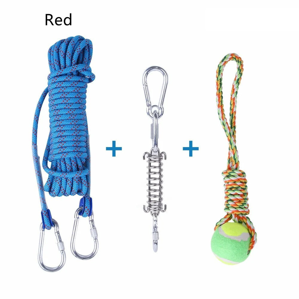 Outdoor Funny Dog Toy Stainless Steel Spring Suspension Cotton String Households Outdoor Toy Training