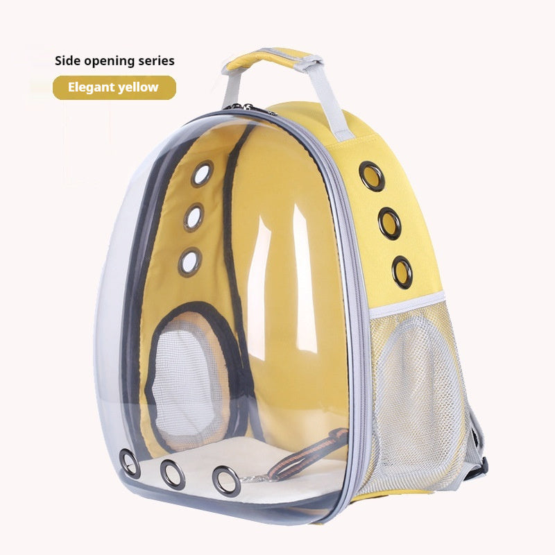 Fashionable Transparent Panoramic Outdoor Four Seasons Universal Pet Backpack Side Opening Breathable