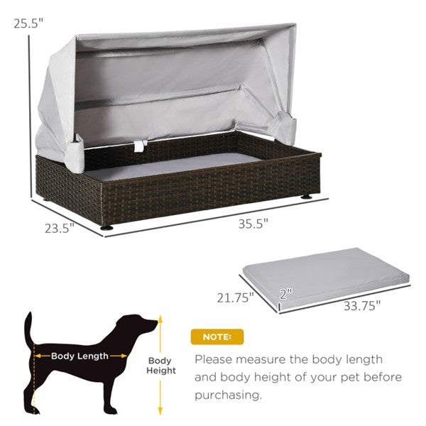 Rattan Dog Bed with Waterproof Canopy