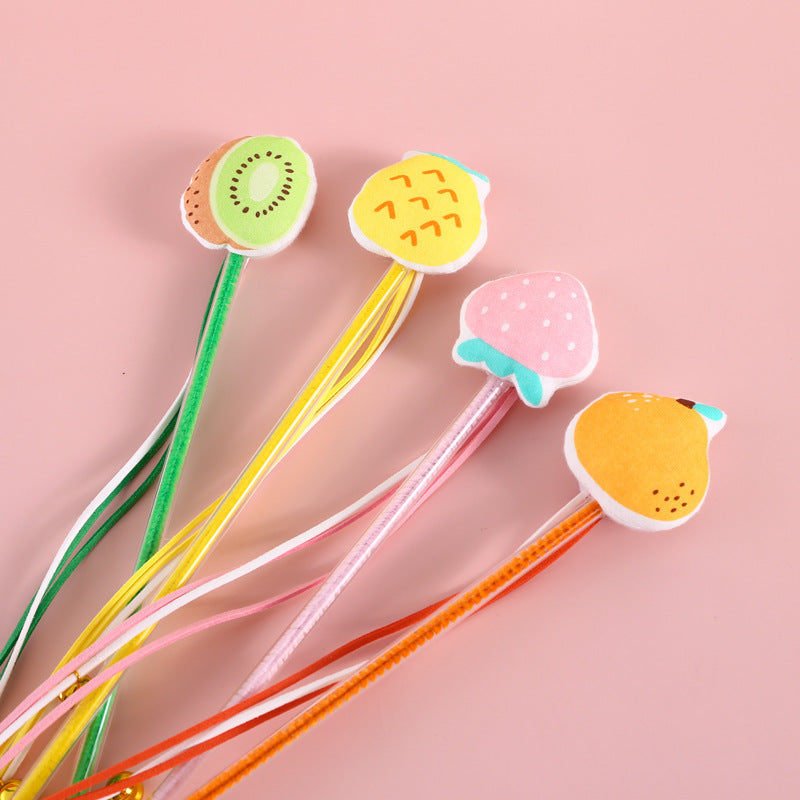 Funny Cat Stick Sounding Bells Tassels Fruit Shapes Relieve Boredom