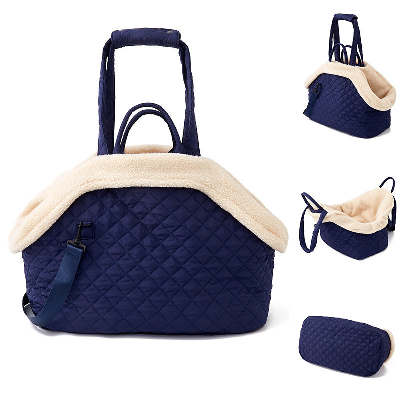 Korean Quilted Pet Travel Shoulder Bag for Cats and Small Dogs