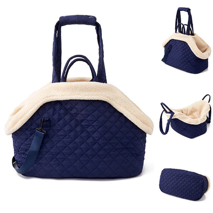 Korean Quilted Pet Travel Shoulder Bag for Cats and Small Dogs