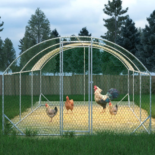 Large Chicken Coop Metal Chicken Run With Waterproof And Anti-UV Cover, Dome Shaped Walk-in Fence Cage Hen House For Outdoor And Yard Farm Use, 1 Tube Diameter, 9.84 X 19.68 X 6.56