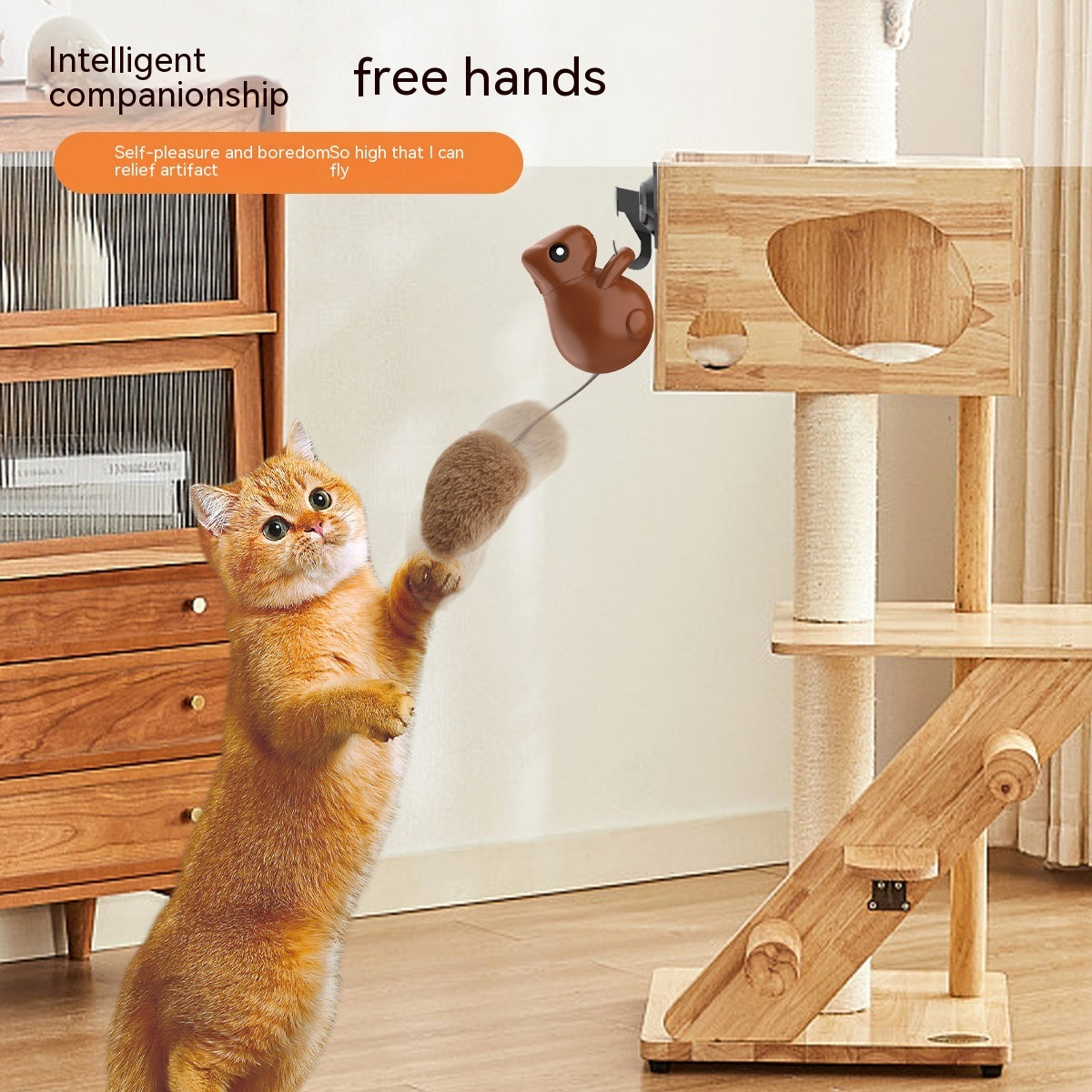 Furry Trio Smart Squirrel Cat Teaser Toy