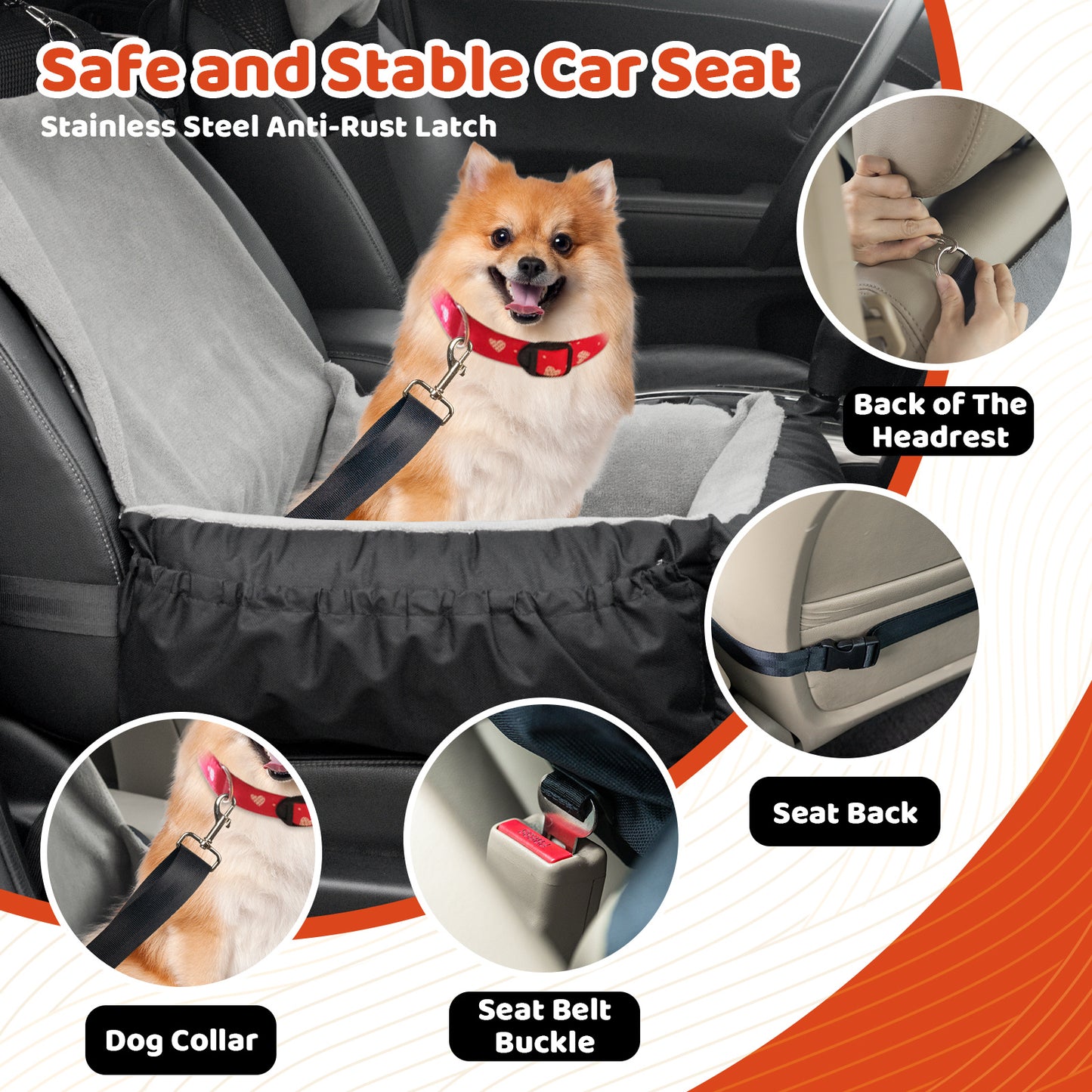 Dog Car Seat, Pet Car Seat With Storage Bag And Clip-On Safety Leash, Washable Coral Fleece Dog Booster Seat For Small Medium Dogs, Small Dog Car Seat For Travel Dog Car Bed