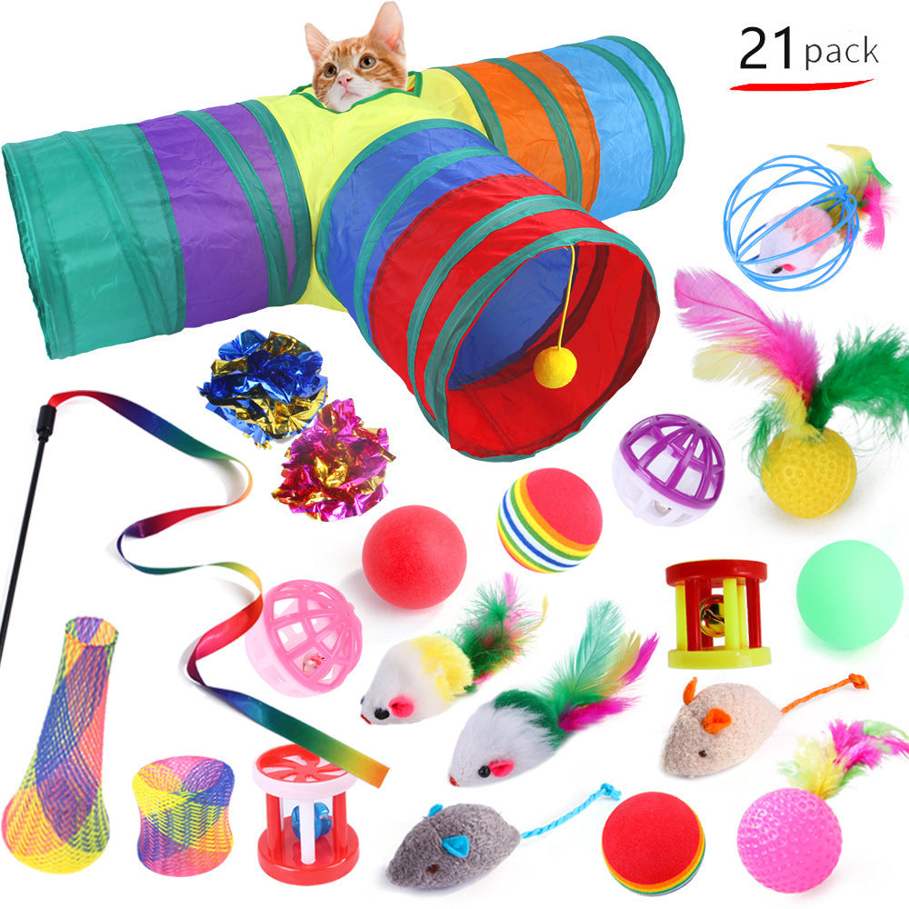 Pet Cat Toy Set 21 Pieces Of Cat Channel Funny Cat Stick