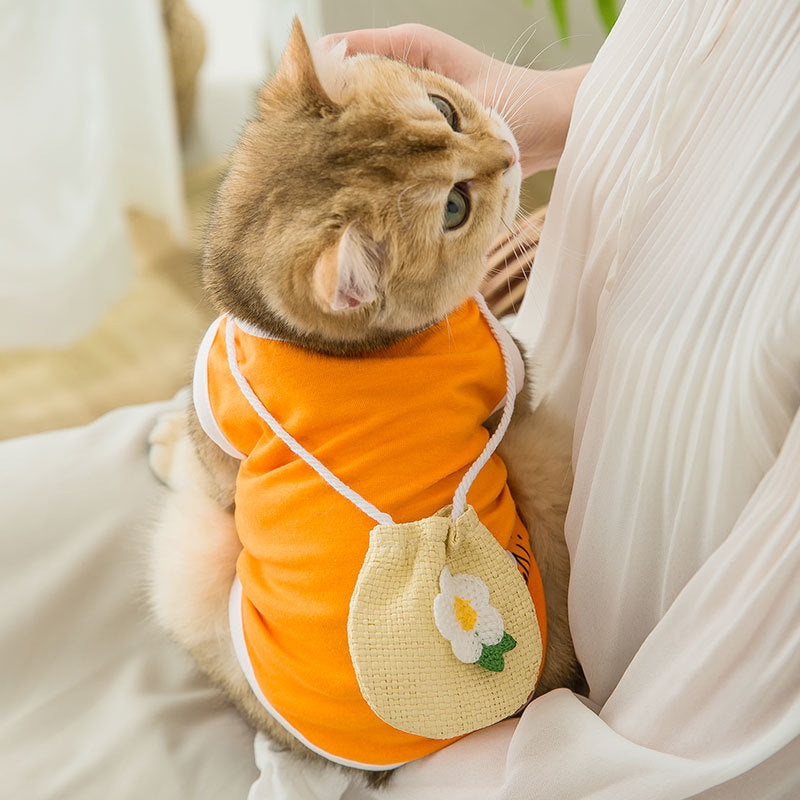 Breathable Summer Woven Satchel Cat Clothes Vest