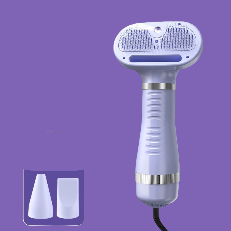 Hair dryer with lavender scent and features on a light blue background