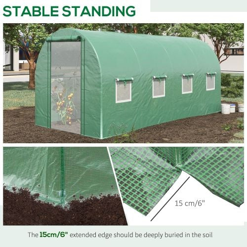 Outsunny 14.6 X 6.6 X 6.6 Walk-in Tunnel Hoop Greenhouse With Mesh Door & 8 Windows, Large Green House For Plants, Flowers, Vegetables, Galvanized Steel Frame & PE Cover, Green