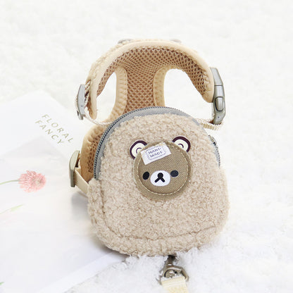 Fleece Cute Pet Backpack Chest Strap Vest Type Traction Rope