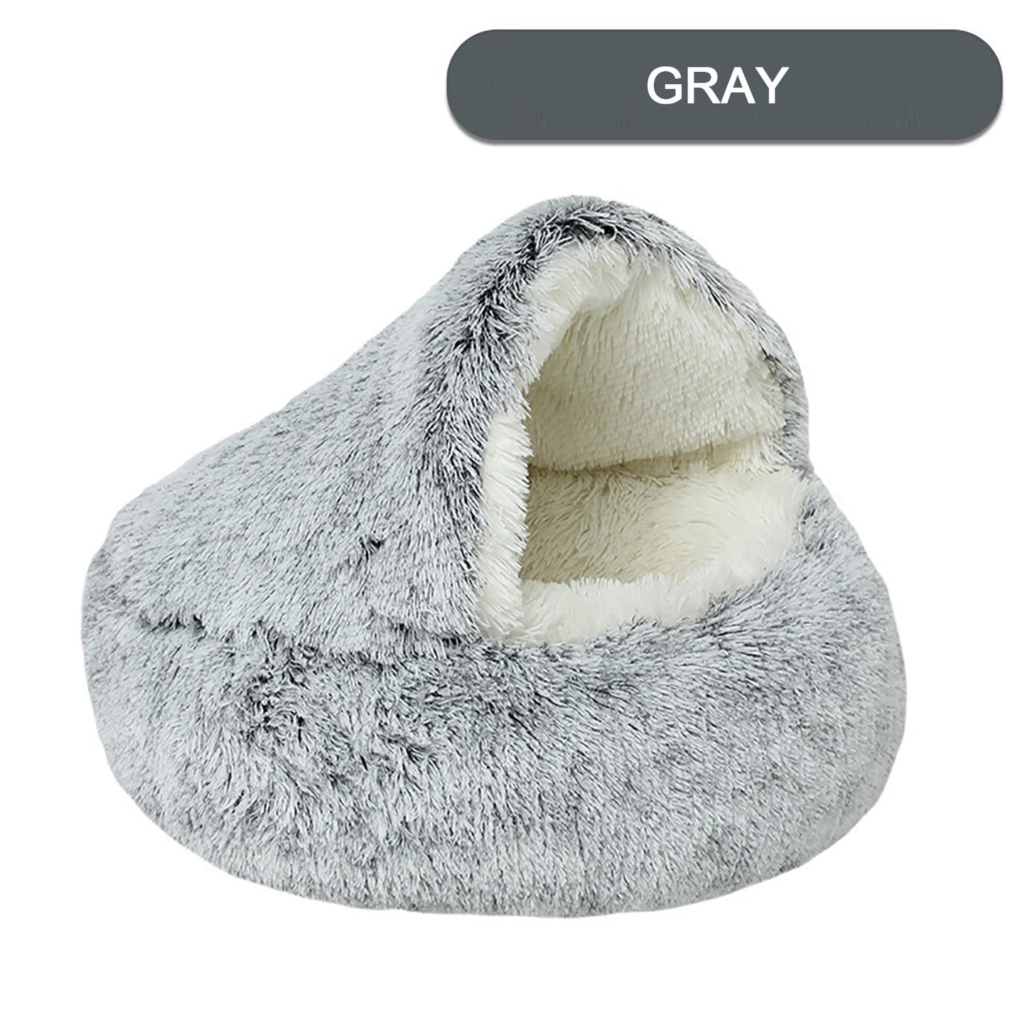 Luxurious Plush Round Cat Bed Cat Bed Round Soft Plush Burrowing Cave Hooded Cat Bed Donut For Dogs Cats - Semi-Enclosed For Cozy Warmth, Easy-Clean Durable Design, Ideal For Winter Comfort