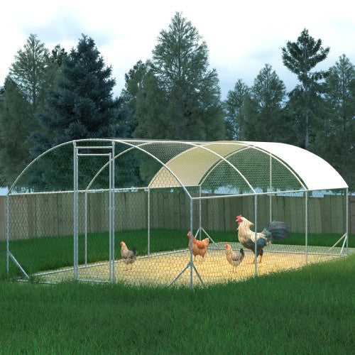 Large Chicken Coop Metal Chicken Run With Waterproof And Anti-UV Cover, Dome Shaped Walk-in Fence Cage Hen House For Outdoor And Yard Farm Use, 1 Tube Diameter, 9.84 X 19.68 X 6.56