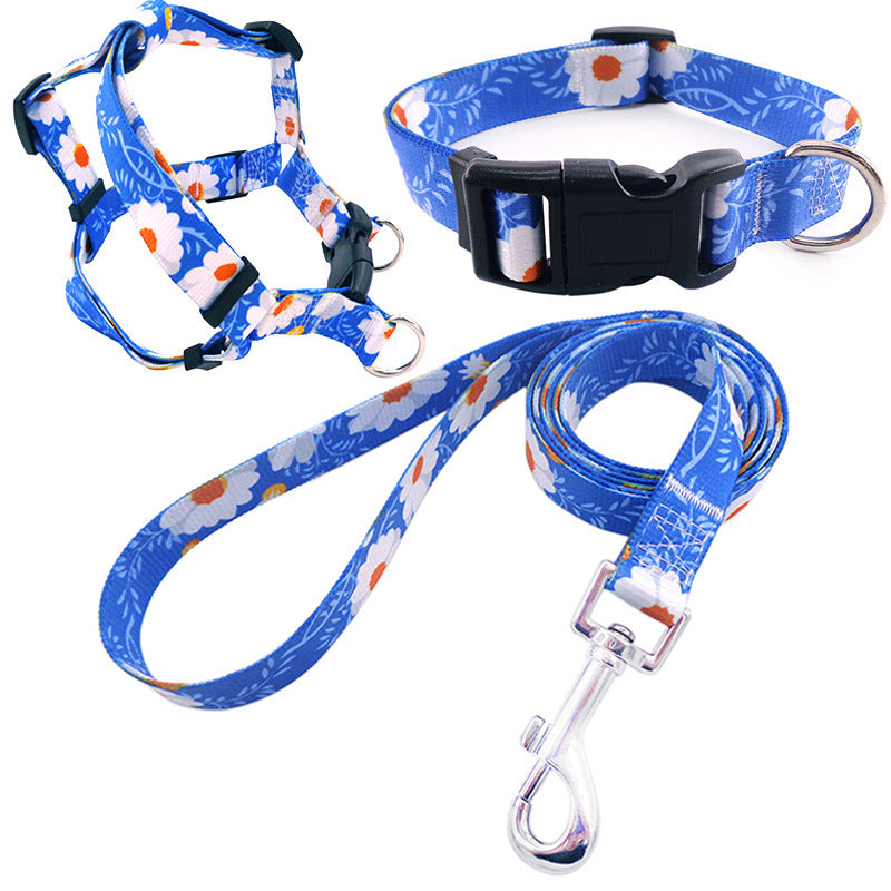 Pet Printing Collar Rope Chest Strap Traction Three-piece Set