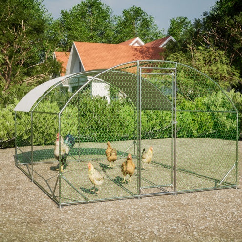 Large Chicken Coop Metal Chicken Run With Waterproof And Anti-UV Cover, Dome Shaped Walk-in Fence Cage Hen House For Outdoor And Yard Farm Use, 1 Tube Diameter, 9.84 X 13.12 X 6.56