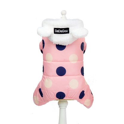 Warm Cotton Four-Legged Pet Coat Polka Dot Design for Winter