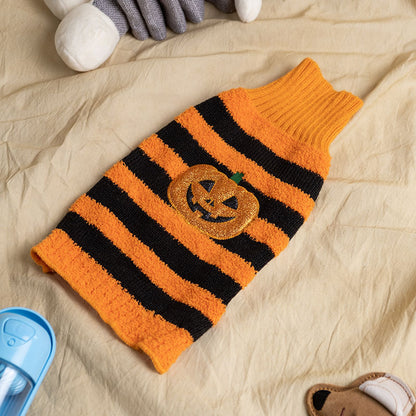 Halloween Dog Sweater with Pumpkin and Bat Pattern