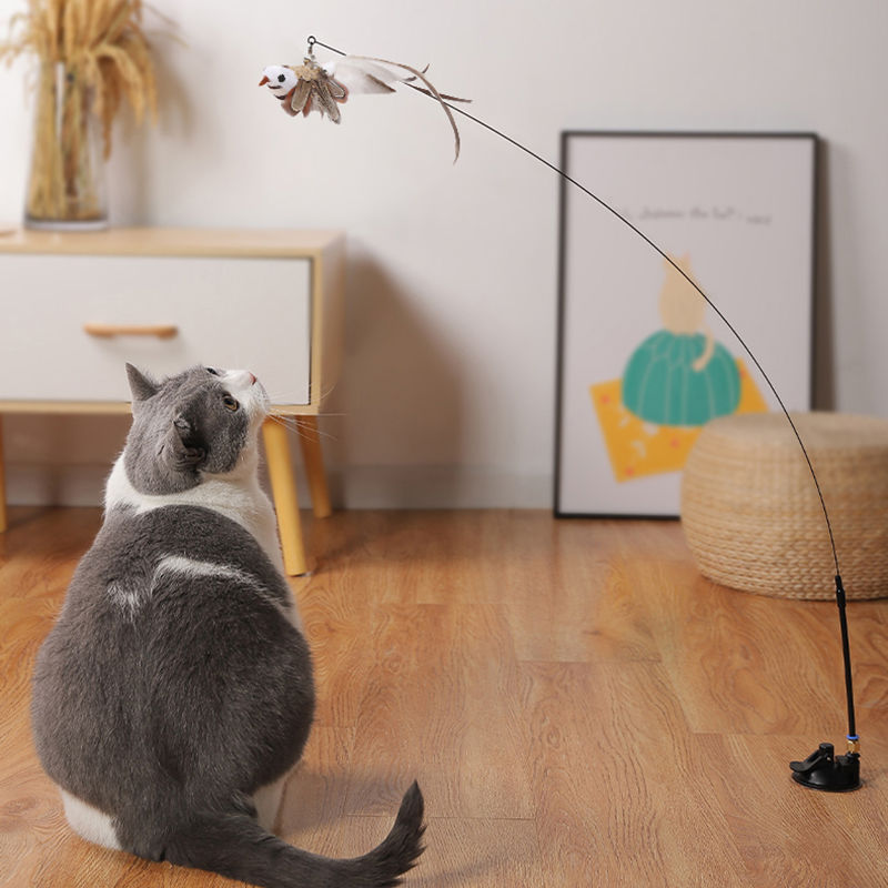 Cat Teaser Stick Can Replace The Head Steel Wire Feather Pole Can Replace Toys