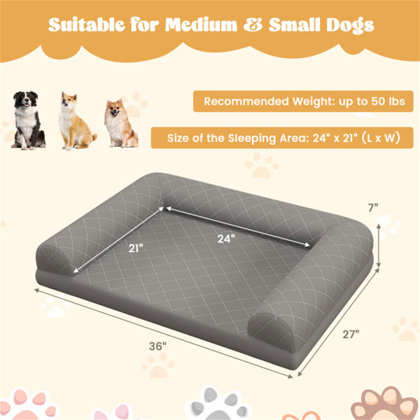 36" Orthopedic Dog Bed with Bolster Support, Anti-Slip Design