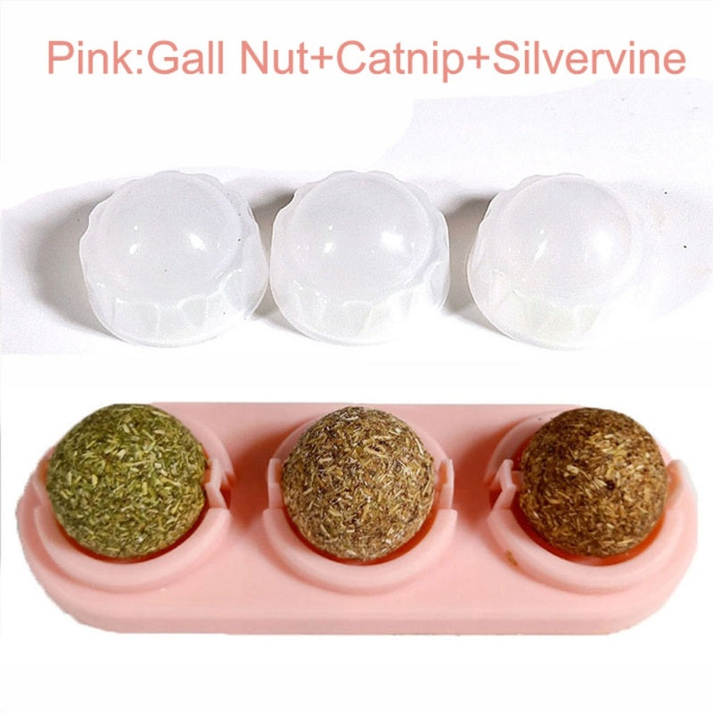 Rotating Catnip Lick Balls – Self-Adhesive Cat Treat (3pcs/Set)