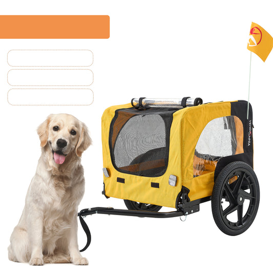 Yellow Outdoor Heavy Duty Foldable Practical Pet Stroller Dog Carrier With Bicycle Tow