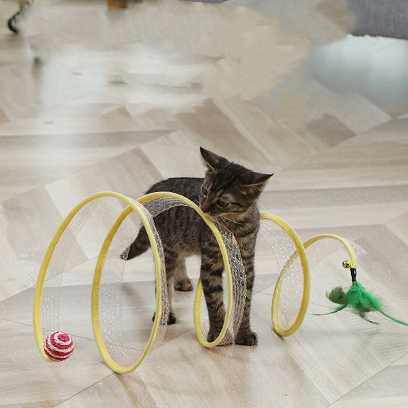 Cat Pets Toys Mouse Shape Balls Foldable Cat Kitten Play Tunnel Funny Cat Stick Mouse Supplies Simulation Mouse Pet Accessories