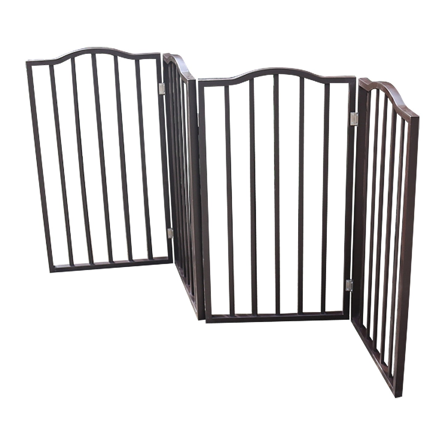 Dog Gate For Doorways, Stairs - Freestanding, Folding, Brown, Arc Wooden