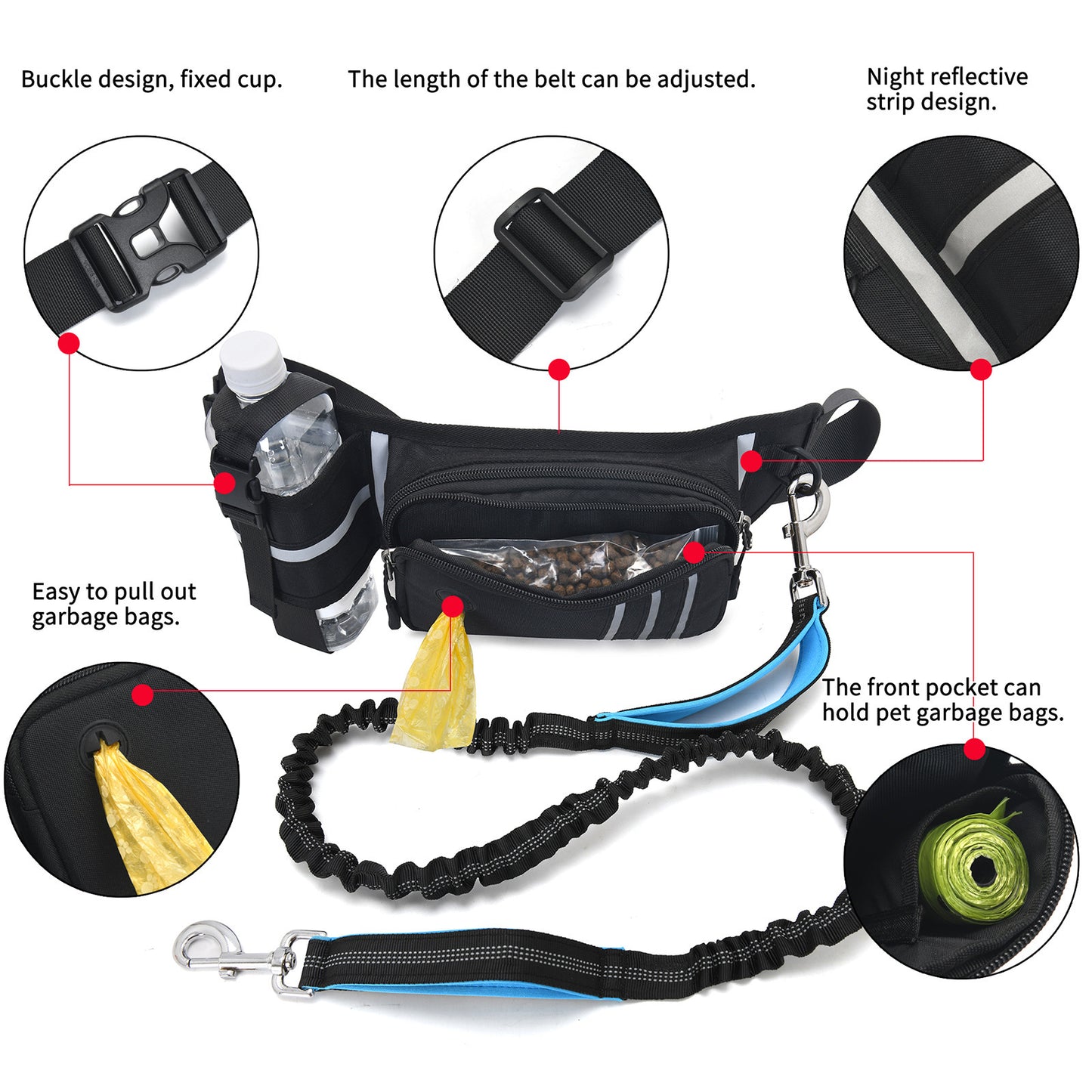 Outdoor Sports Mobile Phone Pet Dog Leash Anti-collision Dog Walking Artifact Fitness Running Kettle Waist Bag