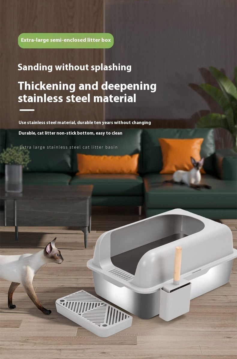 Alloy Litter Box Easy To Clean Widen And Thicken Leak-proof Sand Large Space Semi-closed Cat Toilet