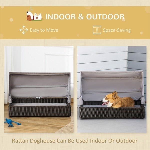 Rattan Dog Bed with Waterproof Canopy