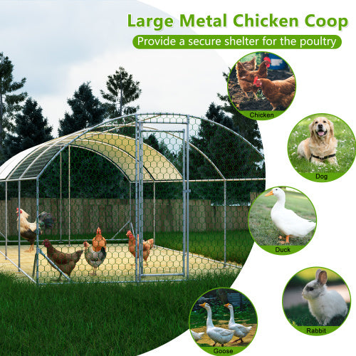 26x9x6Large Metal Chicken Coop,Walk-in Poultry Cage,Chicken Run With Waterproof Cover,Outdoor Backyard Farm,Chicken Rabbits Duck Run Pen,Easy To Assemble And Clean