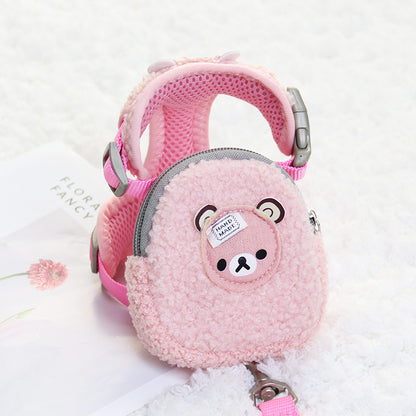 Fleece Cute Pet Backpack Chest Strap Vest Type Traction Rope