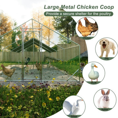 Large Metal Chicken Coop, Walk-in Chicken Run,Galvanized Wire Poultry Chicken Hen Pen Cage, Rabbits Duck Cages With Waterproof And Anti-Ultraviolet Cover For Outside 10 L X 26 W X 6.56 H