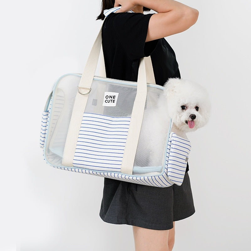 Pet Diaper Bag Blue And White Striped Breathable Shoulder Bag