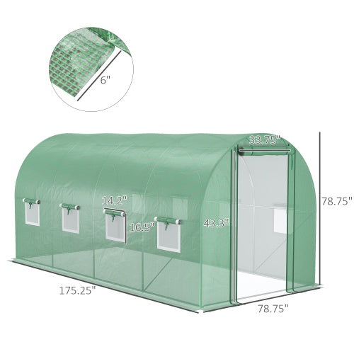 Outsunny 14.6 X 6.6 X 6.6 Walk-in Tunnel Hoop Greenhouse With Mesh Door & 8 Windows, Large Green House For Plants, Flowers, Vegetables, Galvanized Steel Frame & PE Cover, Green