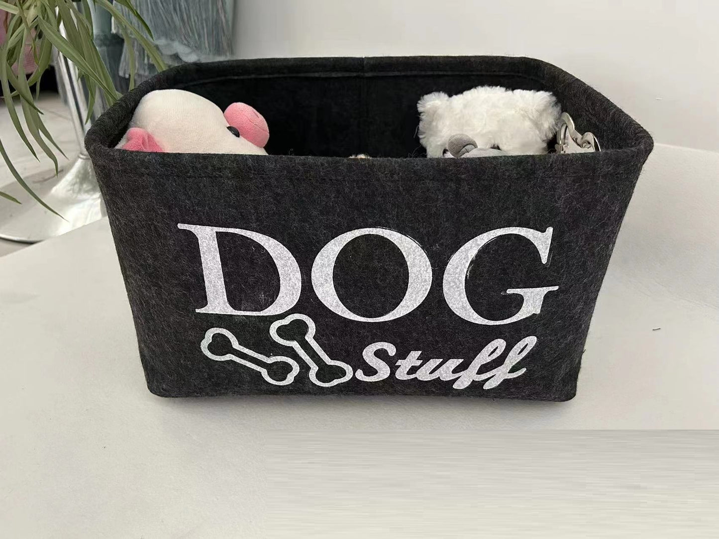 Pet Dog Cat Toy Snacks Sundries Metal Handle Felt Storage Box