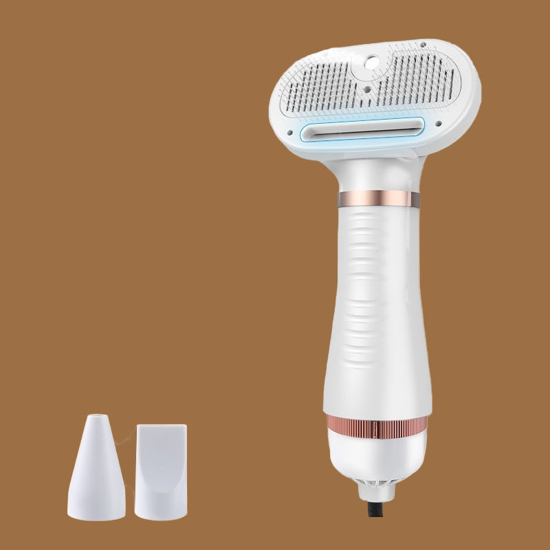 Hair styling tool with rose gold accents on a neutral background