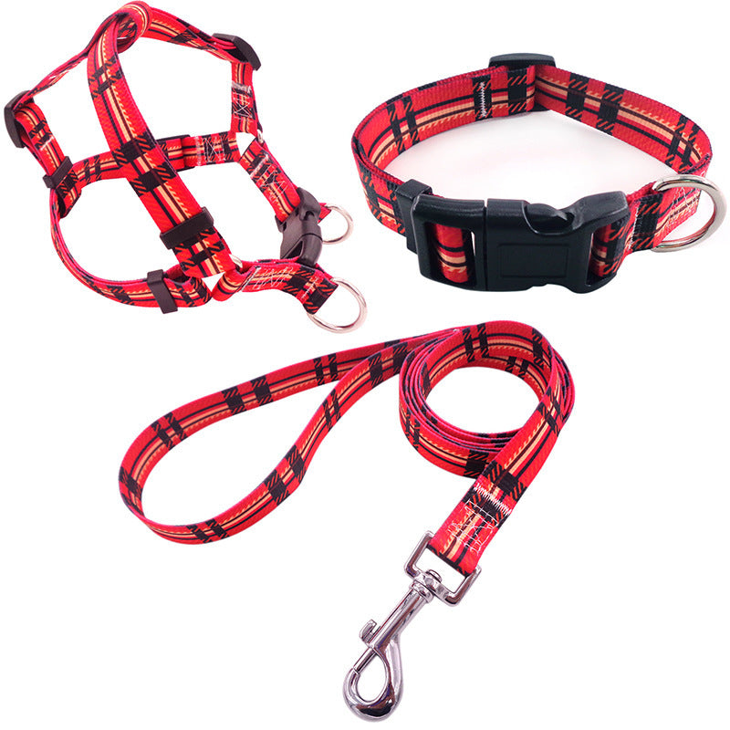 Pet Printing Collar Rope Chest Strap Traction Three-piece Set