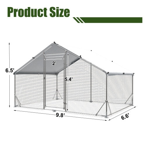 Large Metal Chicken Coop Upgrade Three Support Steel Wire Impregnated Plastic Net Cage, Oxford Cloth Silver Plated Waterproof UV Protection, Duck Rabbit Sheep Bird Outdoor House 9.8'W X 6.6'L X 6.5'H