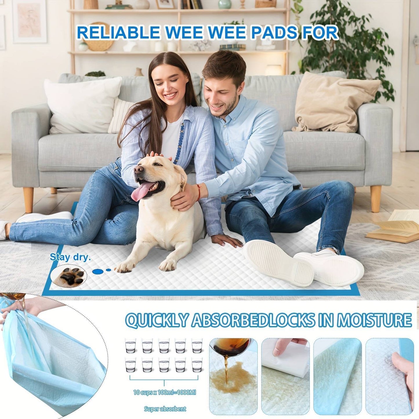 100 Count 24inch X 24inch Puppy Pee Pads For Dogs ,Baby Puppy Adults Bed Pads